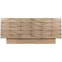 Drake Washed Walnut Sideboard with nine hand-carved, geometric pattern drawers.