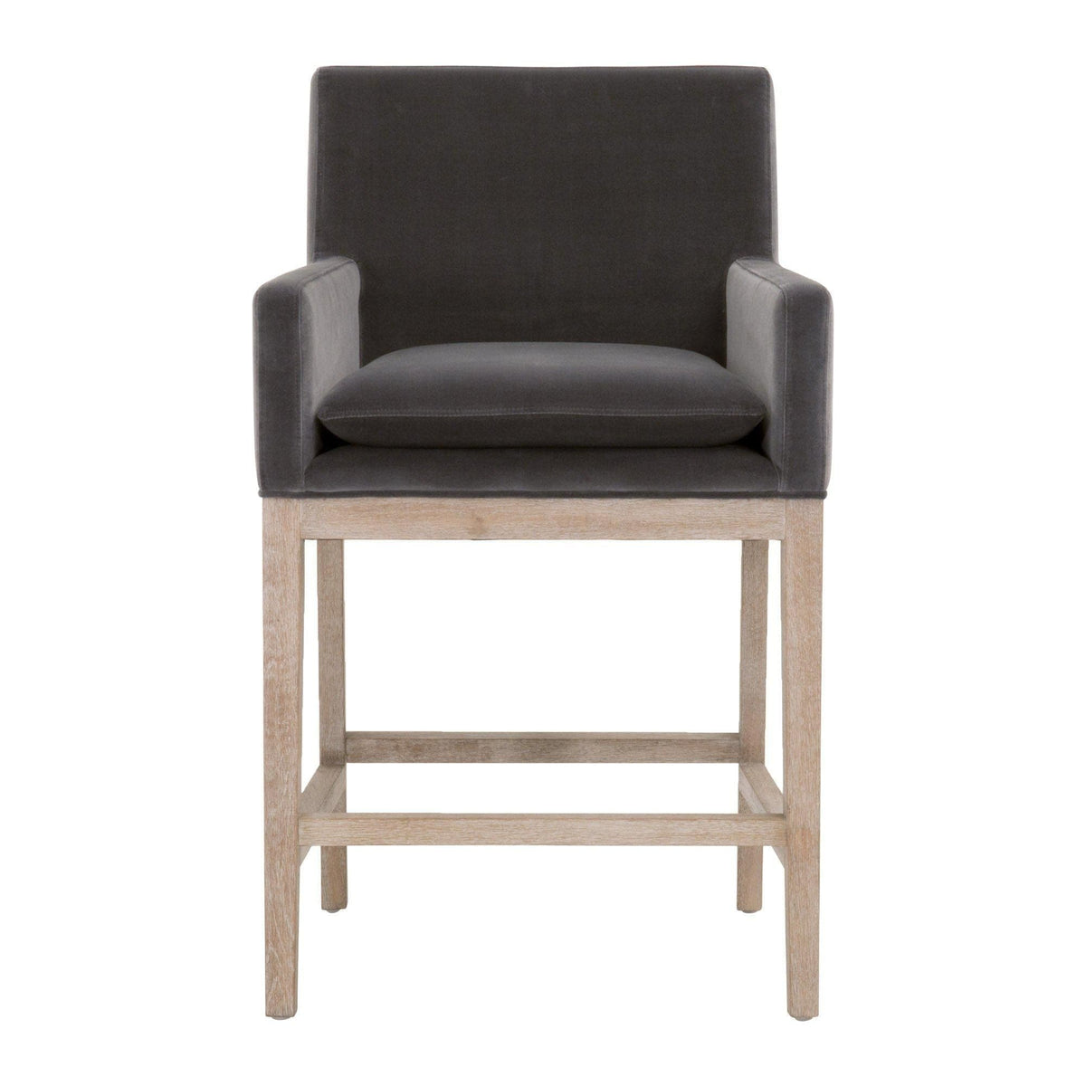 Drew Gray Velvet Counter Stool - Stool Side View | Bone & Brass