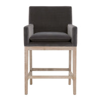 Drew Gray Velvet Counter Stool - Stool Side View | Bone & Brass