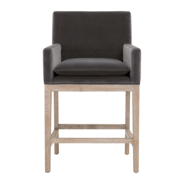 Drew Gray Velvet Counter Stool - Stool Side View | Bone & Brass