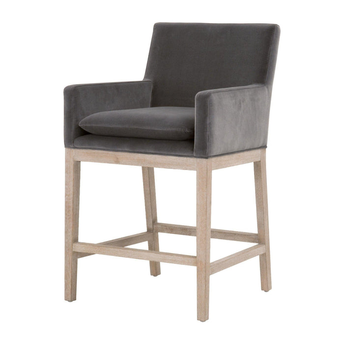 Drew Gray Velvet Counter Stool | Bone & Brass