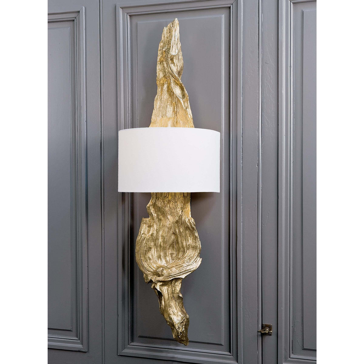 Driftwood Sconce Antique Gold Leaf - Sconce Installed | Bone & Brass