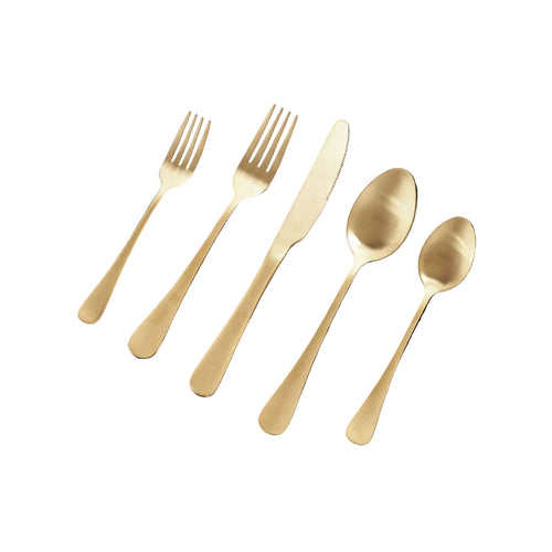 Droplet Brushed Champagne Gold Flatware Set of 5 | Bone & Brass