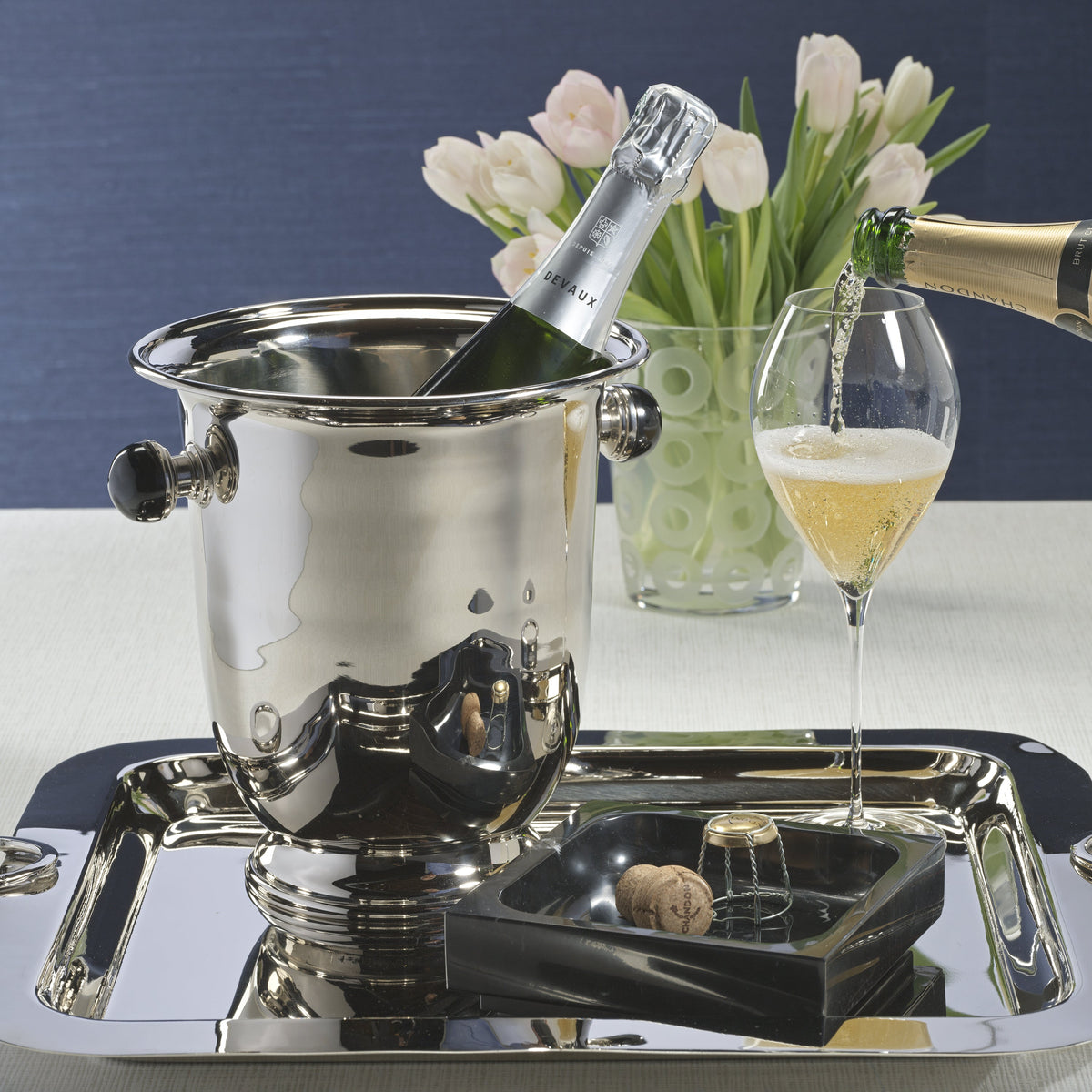 Duval Champagne Bucket, Black Stone Handles - Bucket Side View | Bone & Brass