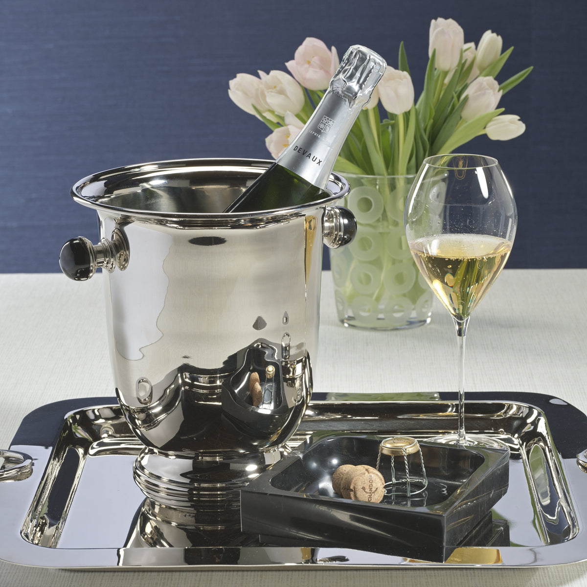 Duval Champagne Bucket, Black Stone Handles - Bucket View | Bone & Brass
