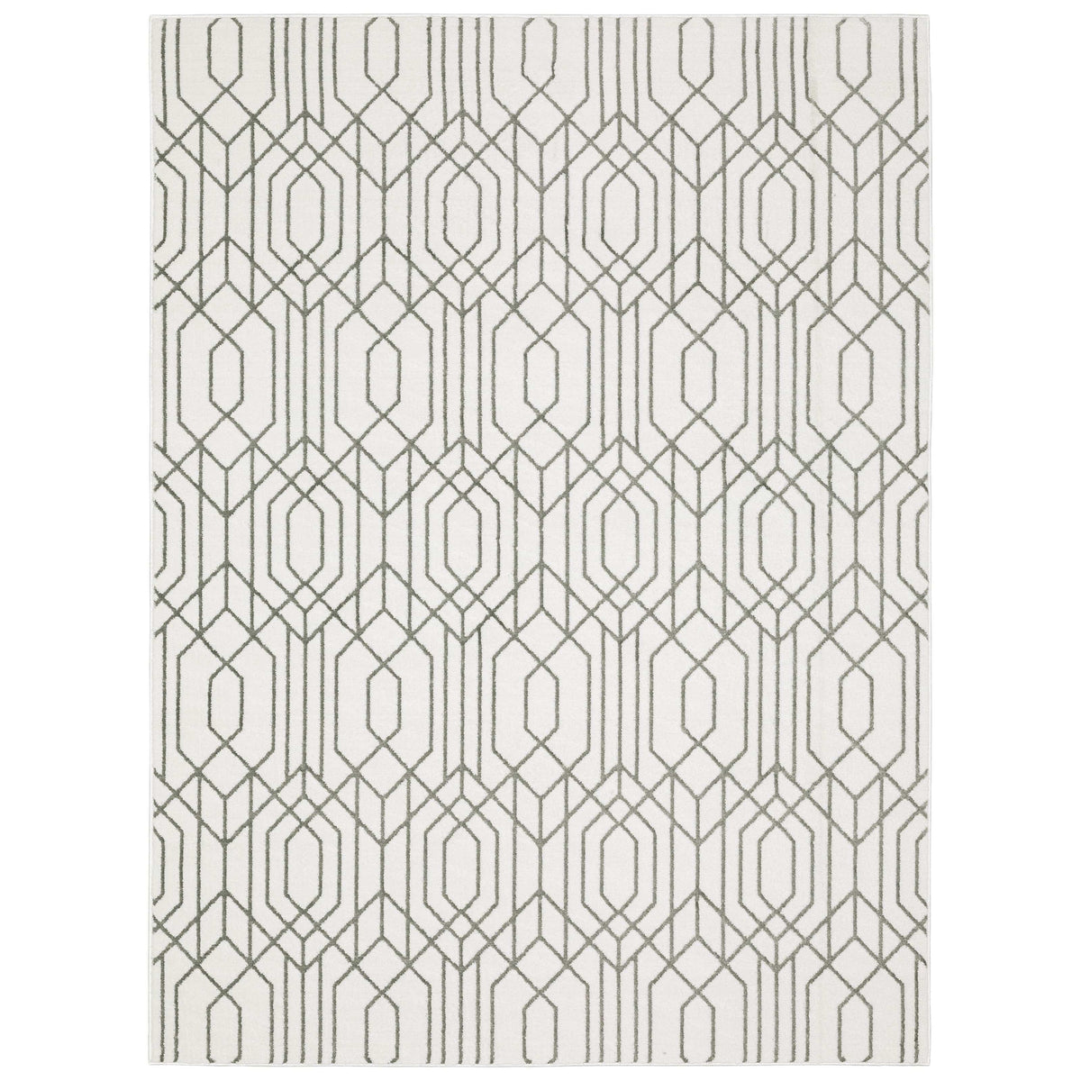 Easton Grey & Blue Casual Rug with geometric pattern, power-loomed polypropylene and polyester.