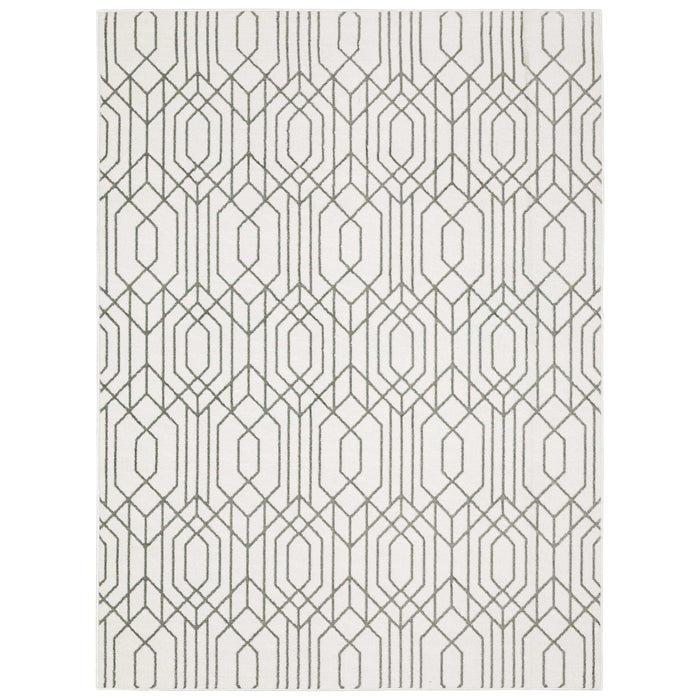 Easton Grey & Blue Casual Rug with geometric pattern, power-loomed polypropylene and polyester.