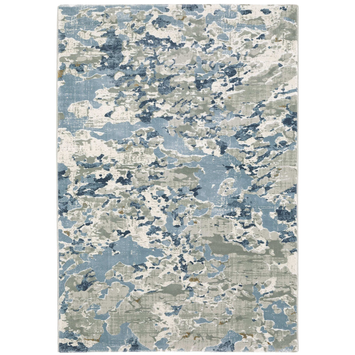 Easton Grey & Blue Casual Rug with textured abstract design, power-loomed polypropylene and polyester.
