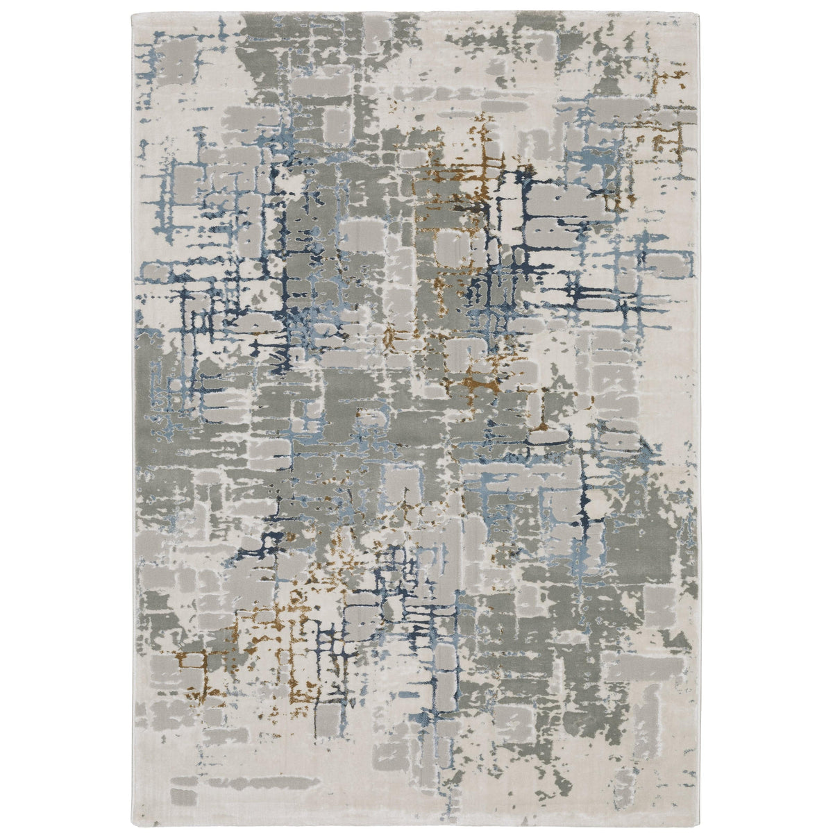 Easton Grey & Blue Casual Rug with textured abstract design and contrasting yarns.