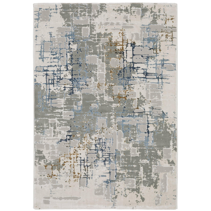 Easton Grey & Blue Casual Rug with textured abstract design and contrasting yarns.