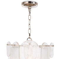 Modern Echo Pendant with clear water glass panes and polished nickel hardware.