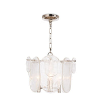 Modern Echo Pendant with clear water glass panes and polished nickel hardware.