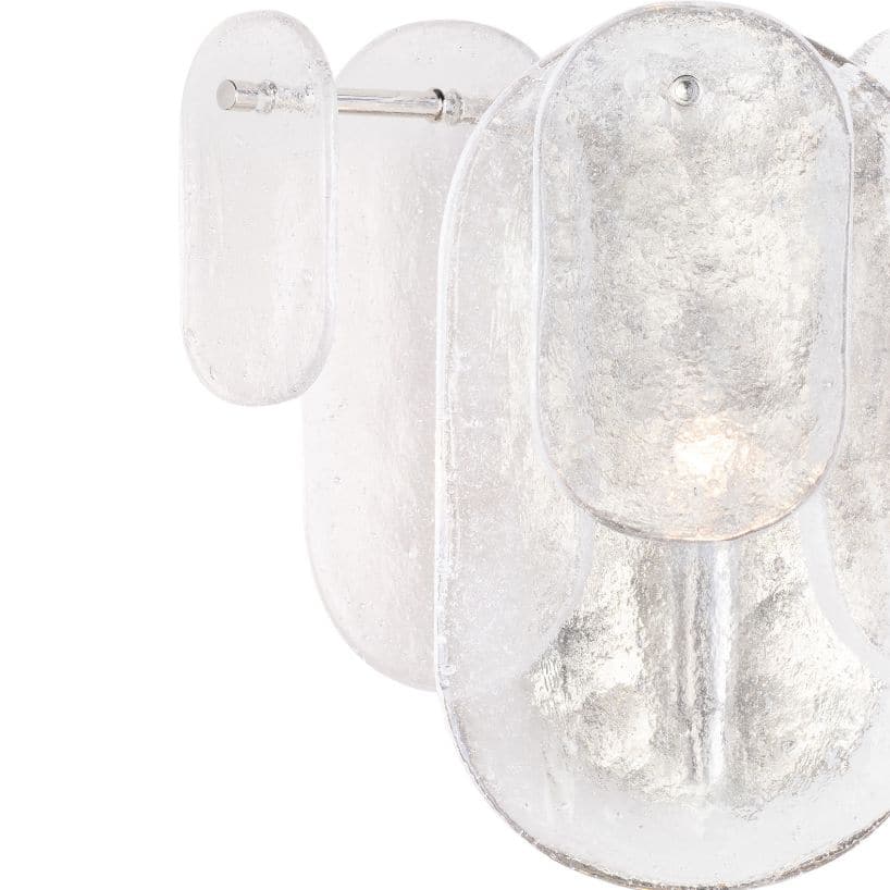 Modern Echo polished nickel sconce with textured water glass panes and a soft glow.