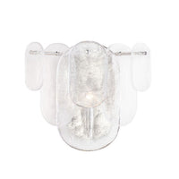 Modern Echo Polished Nickel Sconce with textured water glass panes and a soft glow.