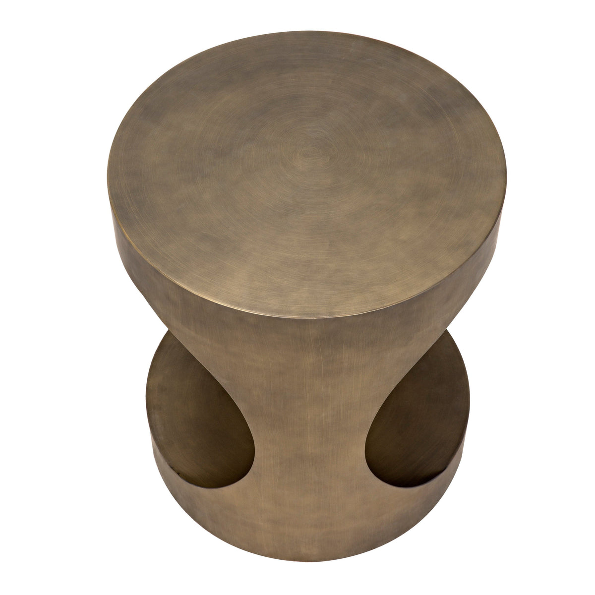 Eclipse Round Aged Brass Side Table with a quirky, sophisticated metal design.