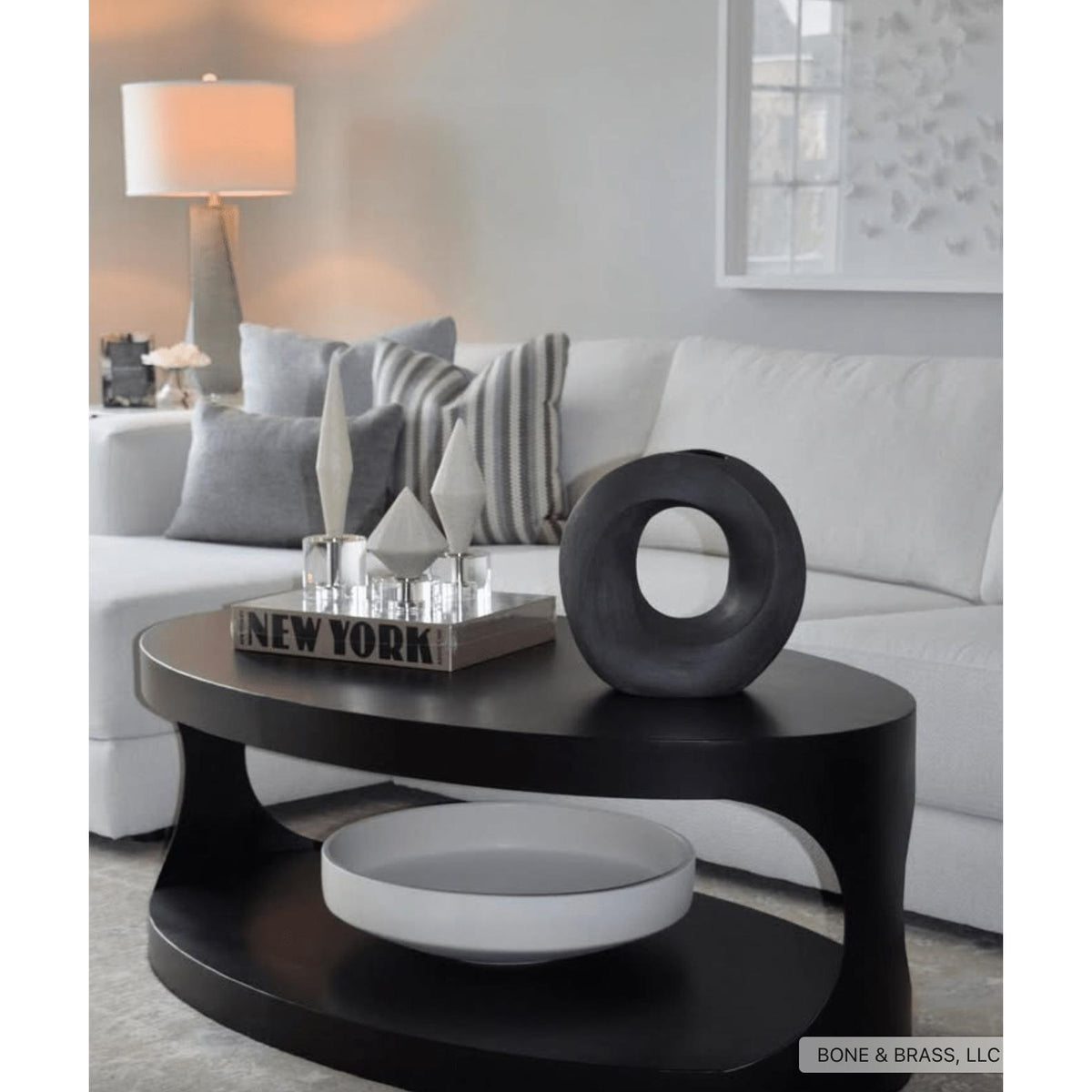 Eclipse Black Steel Oval Coffee Table - Table Side View | Bone & Brass