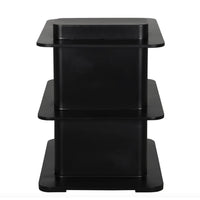 Ecolette matte black industrial steel 3-shelf side table with rounded edges.