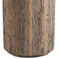 Rustic reclaimed wood base of the Eli Wood Side Table, showing natural grain and texture.
