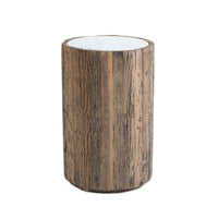 Eli Wood Side Table with a reclaimed wood base and a smooth white marble top.