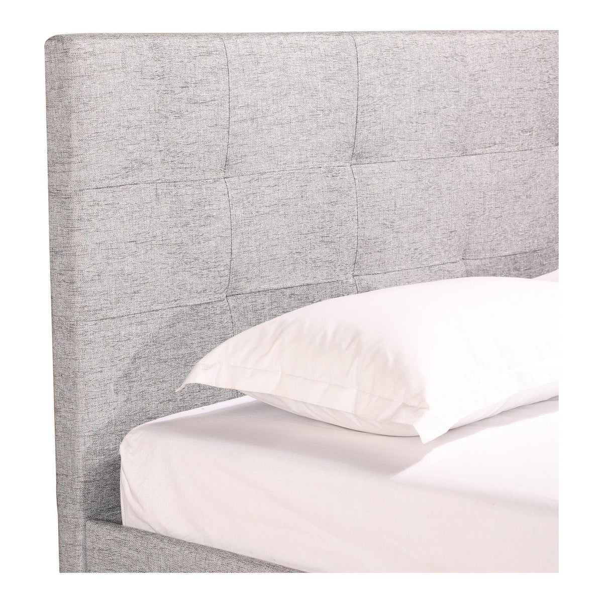 Eliza Grey Upholstered Tufted Bed - Bed Headboard Detail | Bone & Brass