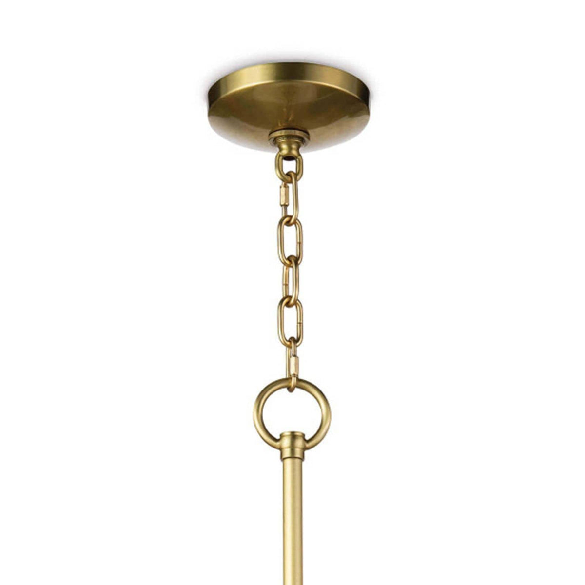 Close-up of a natural brass ceiling canopy and chain for the Eloise ceramic pendant.