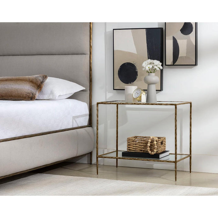 Emine Hammered Antique Brass Side Table - Nightstand Side View | Bone & Brass