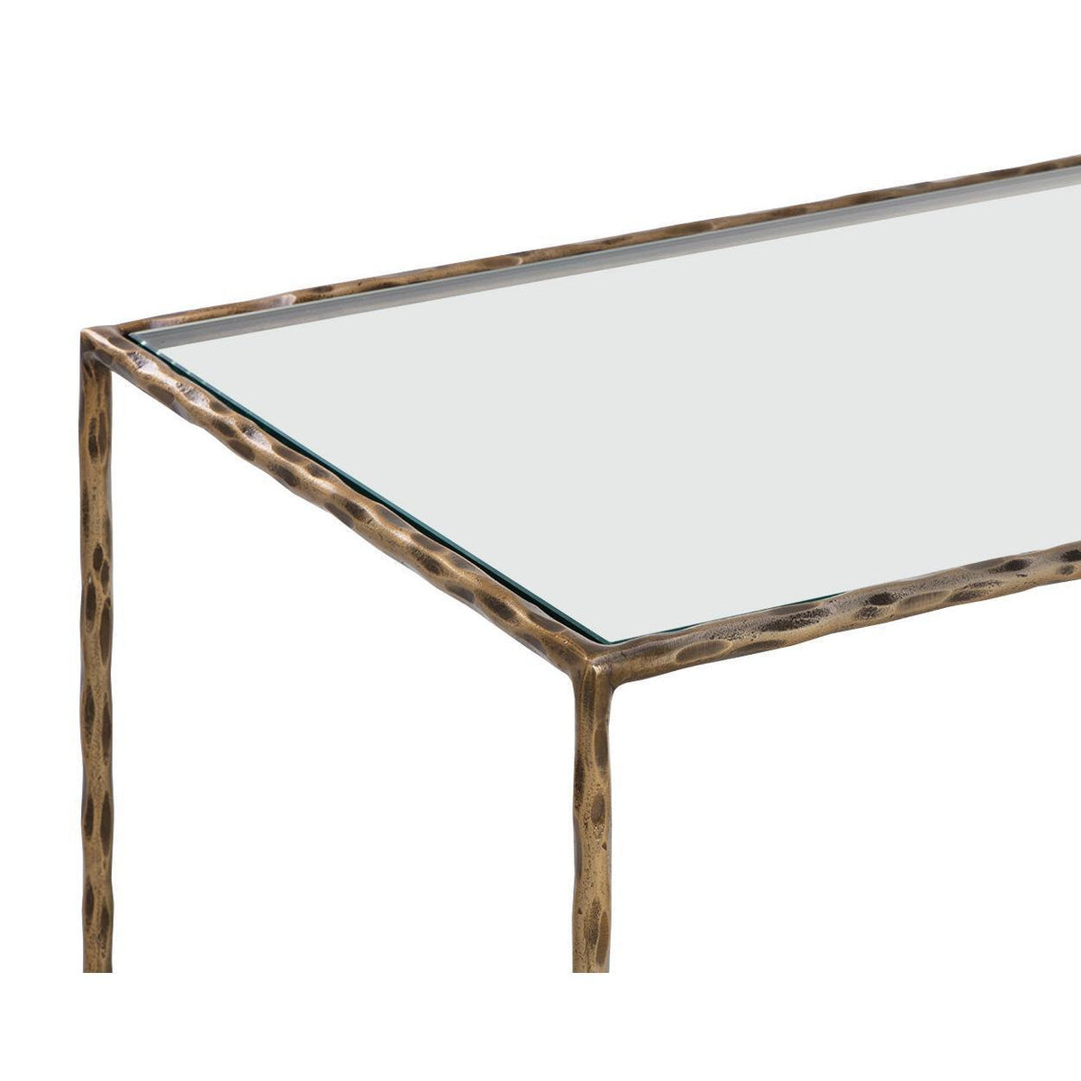 Emine Hammered Antique Brass Side Table - Nightstand Drawer Detail | Bone & Brass