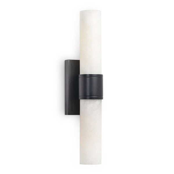 Emmett Oil Rubbed Bronze Sconce with two natural alabaster stone bulb covers.