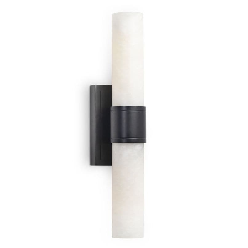 Emmett Oil Rubbed Bronze Sconce with two natural alabaster stone bulb covers.