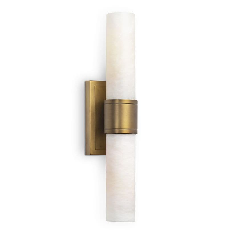 Emmett oil rubbed bronze double-ended sconce with natural alabaster stone covers.