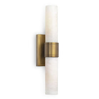 Emmett oil rubbed bronze double-ended sconce with natural alabaster stone covers.