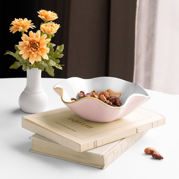 Encanto Carola Blush Pink & White Small Serving Bowl - Bowl Detail | Bone & Brass