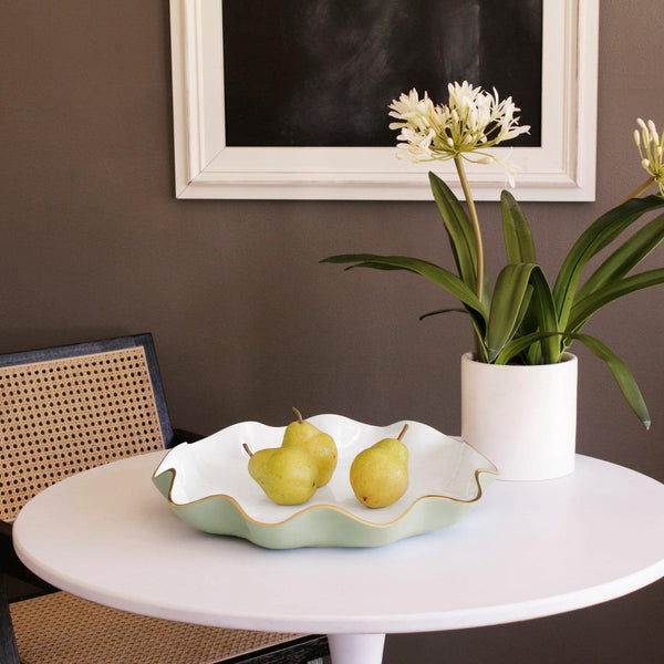 Encanto Carola Pistachio Green & White Large Round Platter - Platter Detail | Bone & Brass