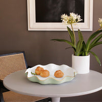 Encanto Carola Pistachio Green & White Large Round Platter - Platter Top View | Bone & Brass