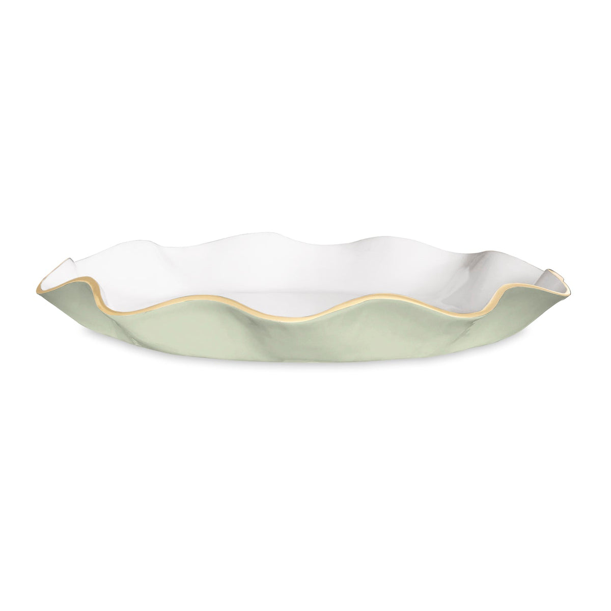 Encanto Carola Pistachio Green & White Large Round Platter | Bone & Brass