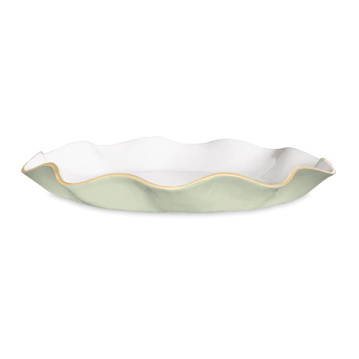 Encanto Carola Pistachio Green & White Large Round Platter | Bone & Brass