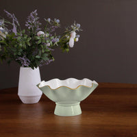 Encanto Carola Small Pedestal Bowl, Pistachio Green & White - Pedestal Detail | Bone & Brass