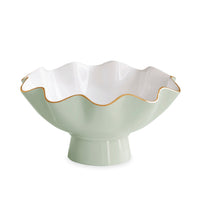 Encanto Carola Small Pedestal Bowl, Pistachio Green & White | Bone & Brass