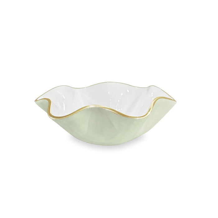 Encanto Carola Small Round Bowl, Pistachio Green & White | Bone & Brass