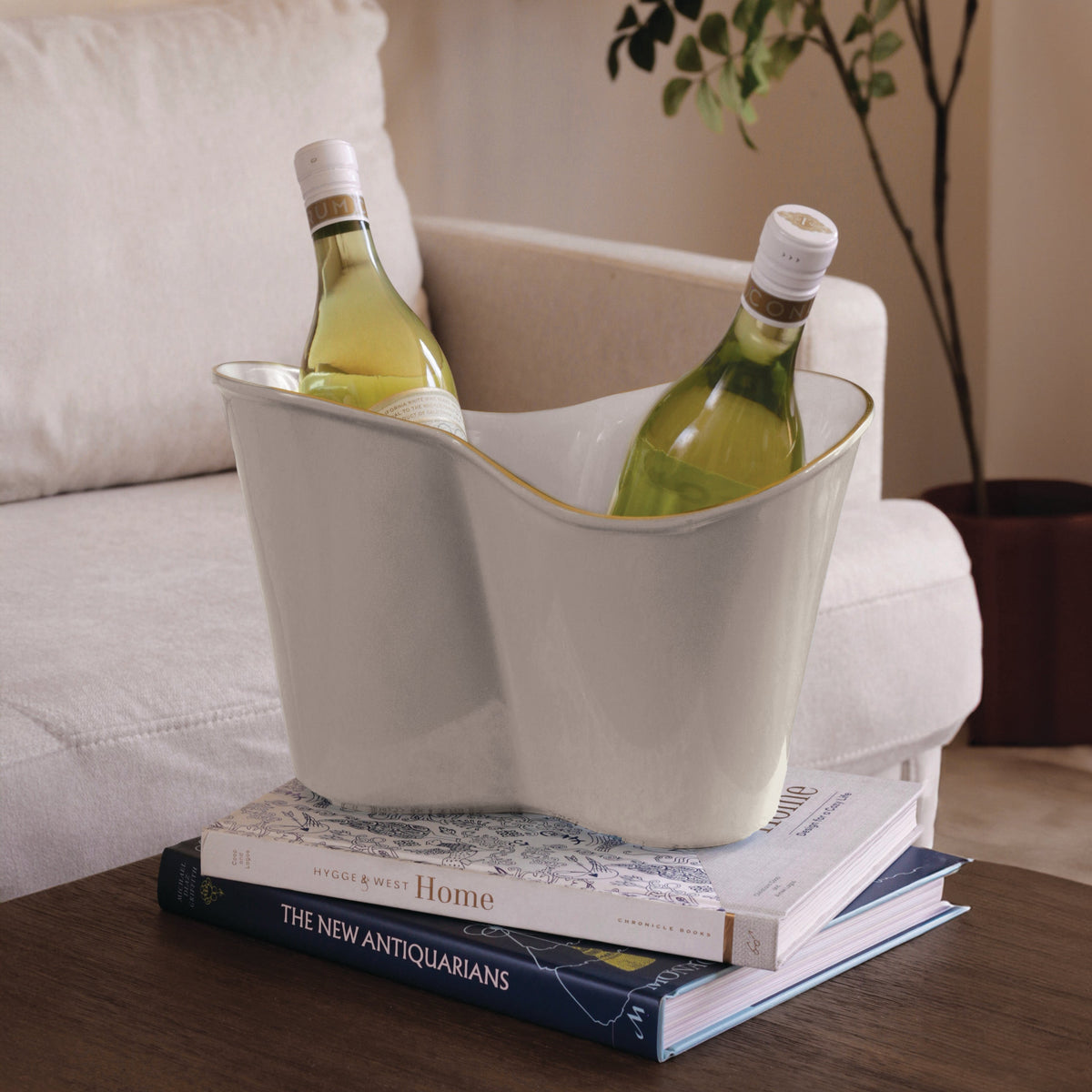 Encanto Double Ice Bucket (Cream White) - Ice Bucket Handle Detail | Bone & Brass