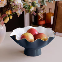 Encanto Midnight Blue & White Small Pedestal Serving Bowl - Bowl Detail | Bone & Brass