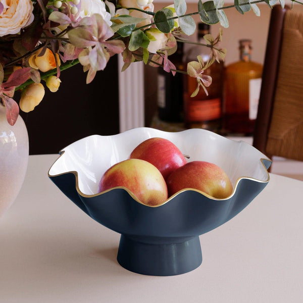 Encanto Midnight Blue & White Small Pedestal Serving Bowl - Bowl Detail | Bone & Brass