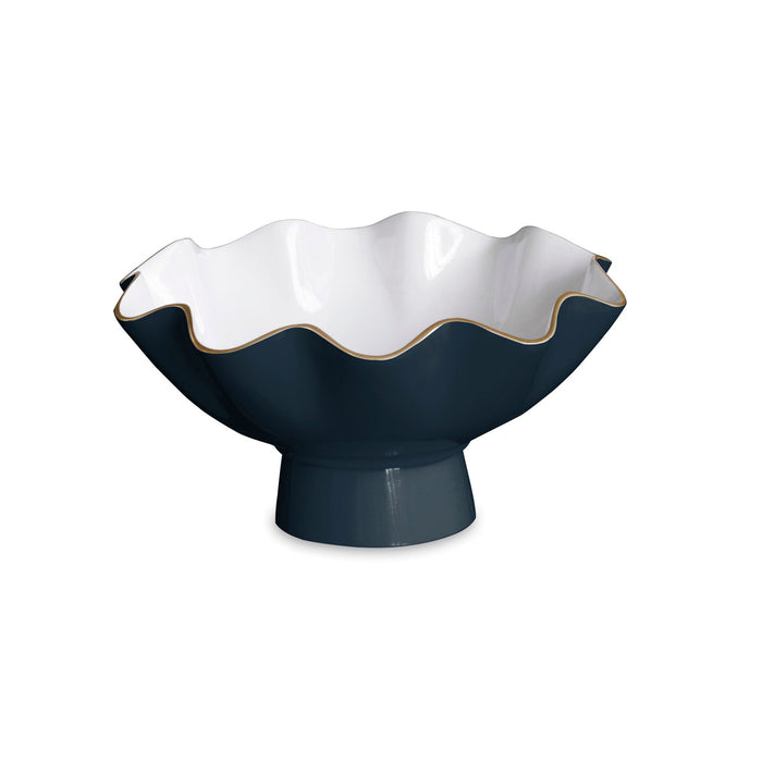 Encanto Midnight Blue & White Small Pedestal Serving Bowl | Bone & Brass