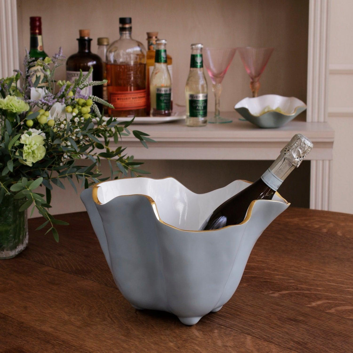 Encanto Onyx Ice Bucket Slate & White - Ice Bucket Side View | Bone & Brass