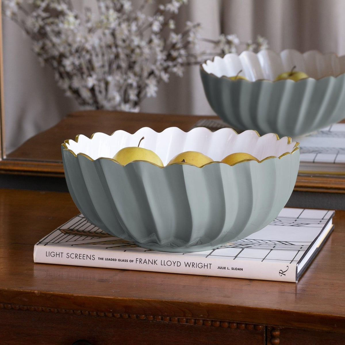 Encanto Orlando Slate Blue & White Fluted Medium Bowl - Bowl Detail | Bone & Brass