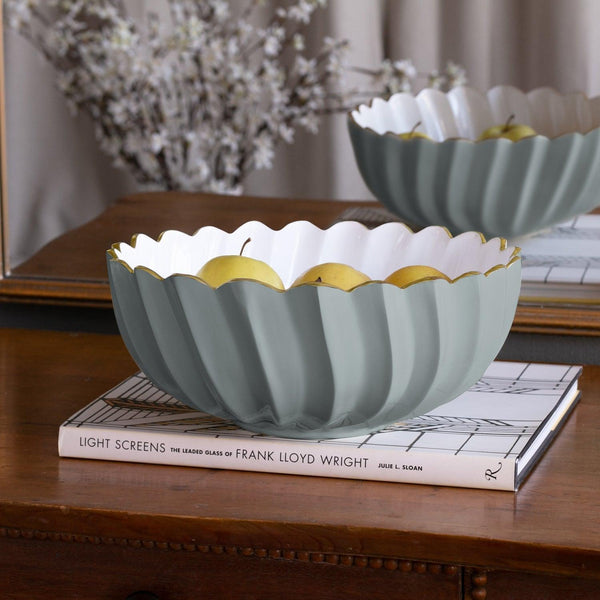 Encanto Orlando Slate Blue & White Fluted Medium Bowl - Bowl Detail | Bone & Brass