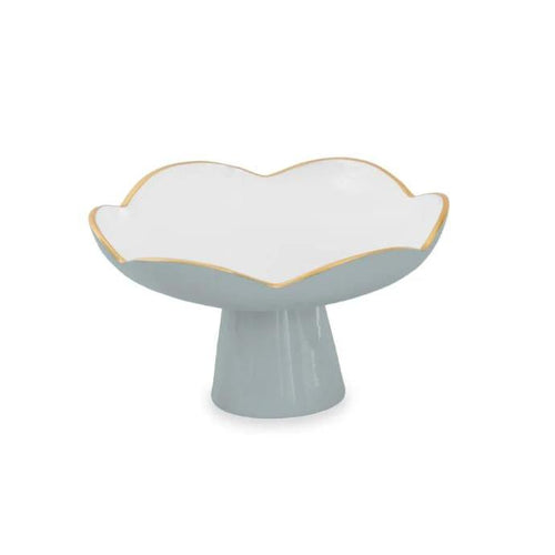 Encanto Slate Blue & White Small Pedestal Platter | Bone & Brass