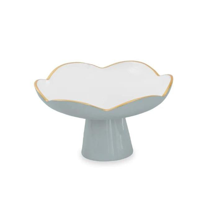 Encanto Slate Blue & White Small Pedestal Platter | Bone & Brass