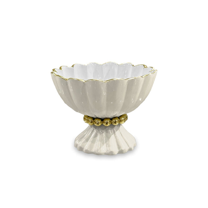 Encanto Vienna Mini Pedestal Serving Bowl, Cream & White | Bone & Brass