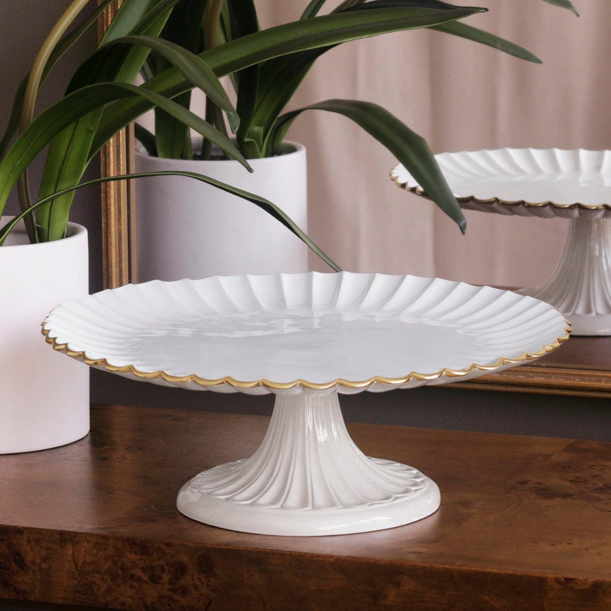 Encanto Vienna Pedestal Cake Plate (Cream White) - Cake Plate Side View | Bone & Brass